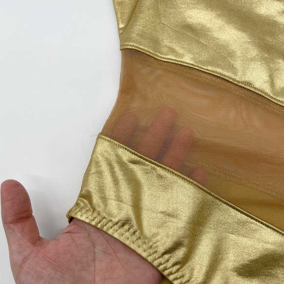 Norma Kamali Snake Mesh Mio Swimsuit Small Gold Metallic One Shoulder Mesh Disco - Picture 3 of 10